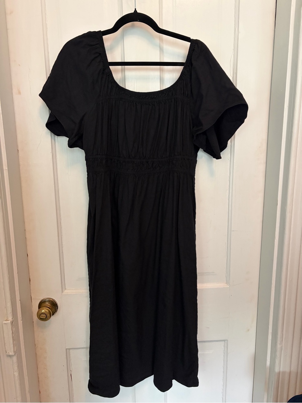 Everlane Black Square-Neck Midi Dress with Flutter Sleeves